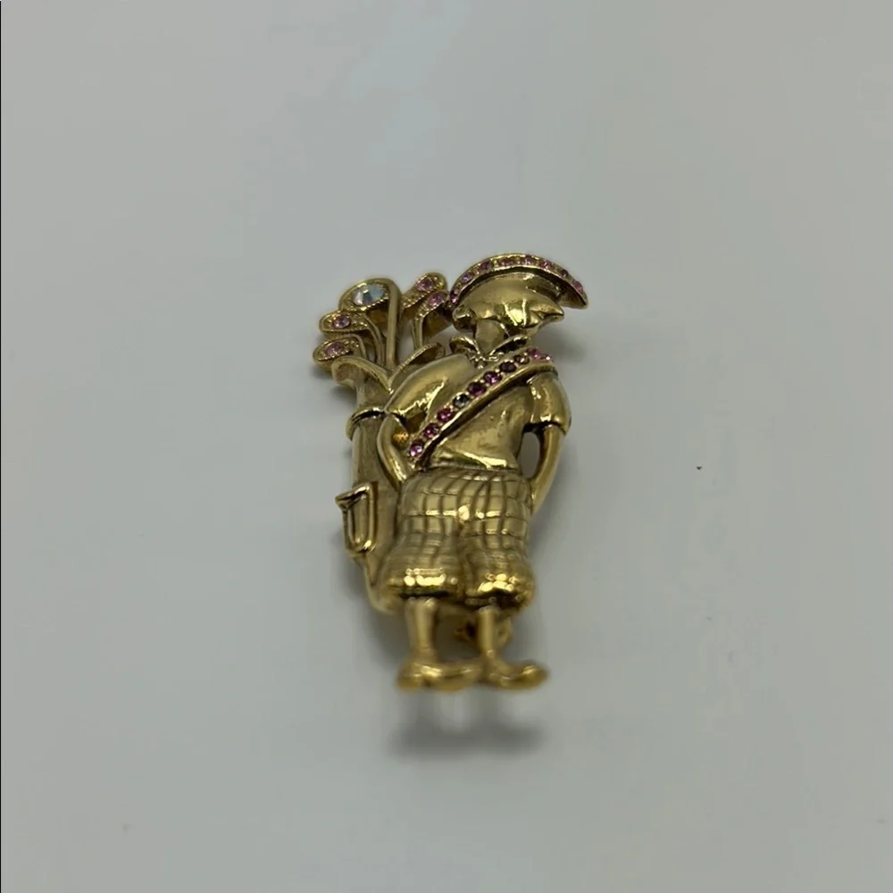 Vintage Lady golfer Gold Rhinestone Pin Brooch Women's Golf Jewelry Elegant